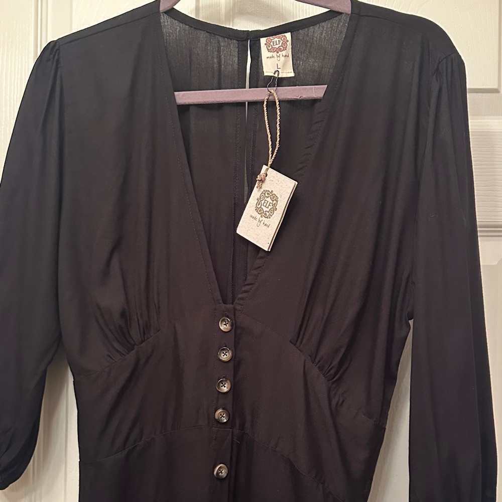 ELF Black Long Sleeve Dress with Button Detail - Picture 2 of 8